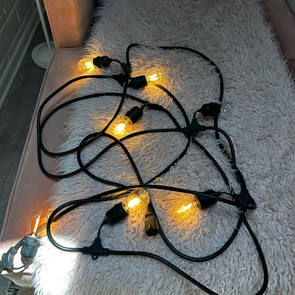 Black String Lights with Warm Edison LED Yellow Bulbs 24’